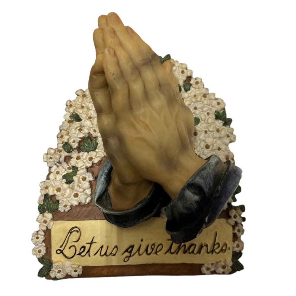 Let Us Give Thanks Praying Hands Ceramic Table Ornament Christian Paperweight